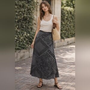 Vintage Boho Parsey Green Maxi Skirt 90s Retro Bohemian Indie Chic Easy Pull-on